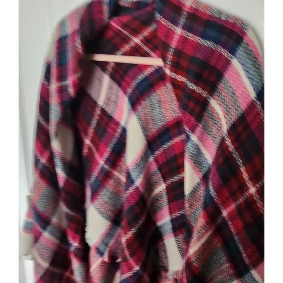 Fuchsia Pink Multi Color Oversized Square Scarf Wrap - Picture 5 of 8